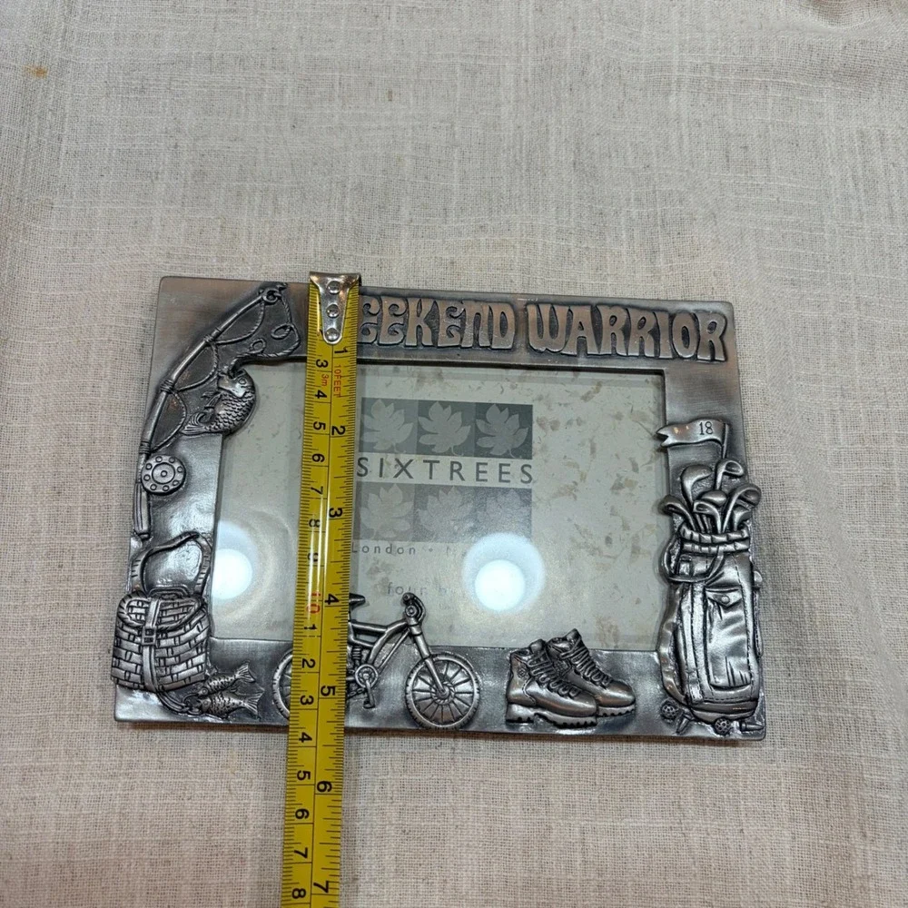 Sixtrees Weekend Warrior Pewter Metal 4x6 Photo Frame Golf Fishing Hiking‎ Bike